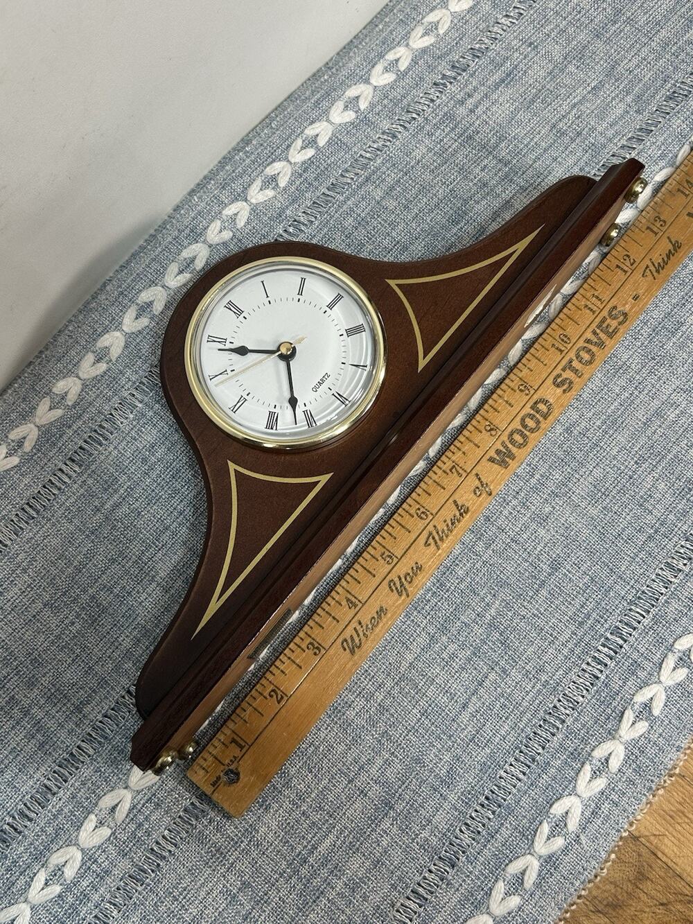 Vintage Bombay Company Wood Mantel Clock Quartz Roman Numerals Working 13"